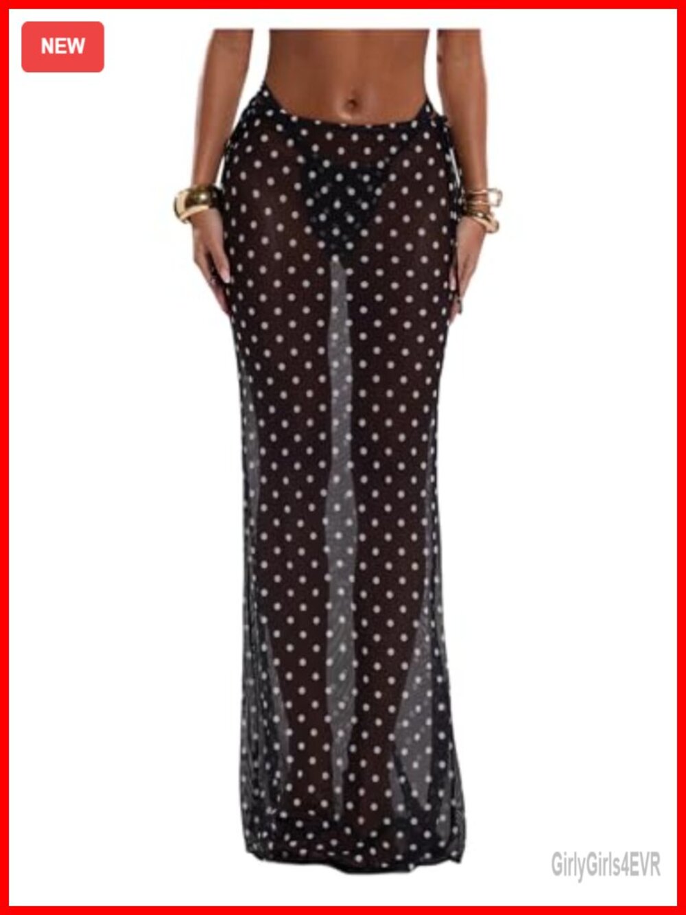 Milumia Women's Polka Dots Mesh Long Skirt Cover Up Swimwear Cover-Up